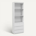 **Minimalistische witte boekenkast met lades**