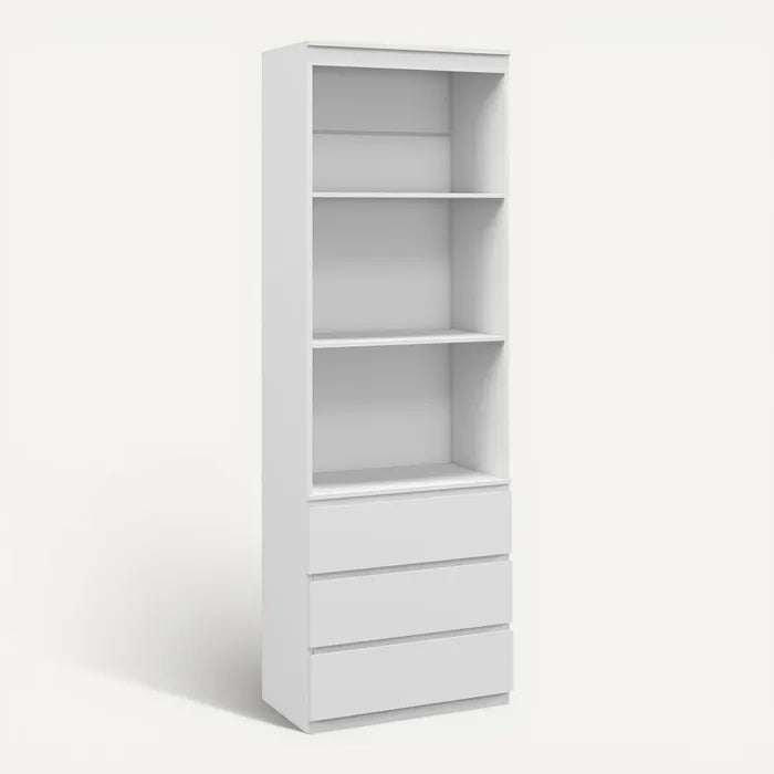 **Minimalistische witte boekenkast met lades**