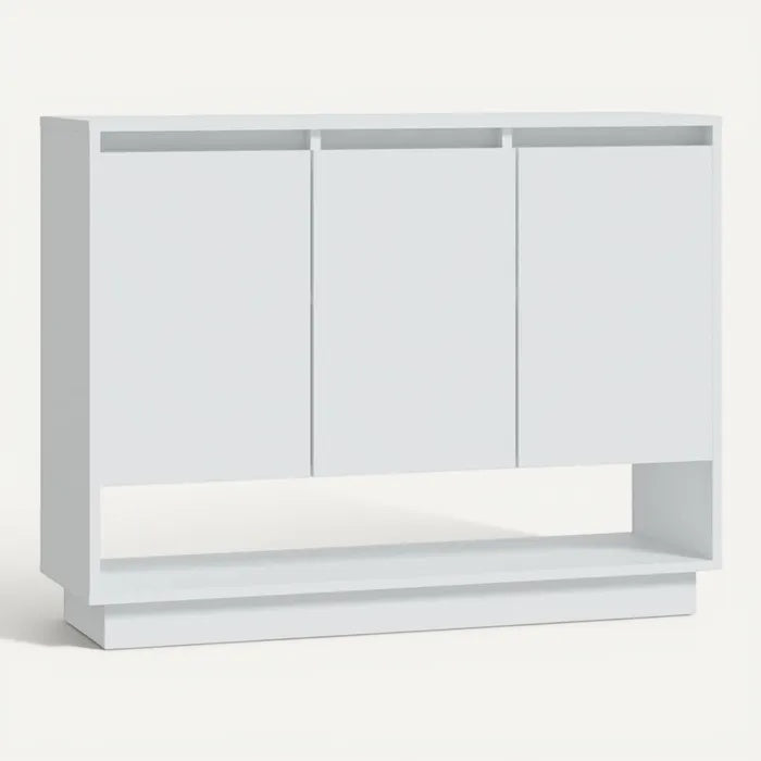**Technische Titel in het Nederlands: Minimalistisch Wit Dressoir met Drie Deuren**