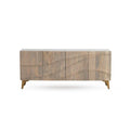 **Moderne houten kast met verticale lamellen en designpoten**