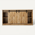 Technische titel in het Nederlands: **Moderne houten kast met schuifdeuren en open vakken**