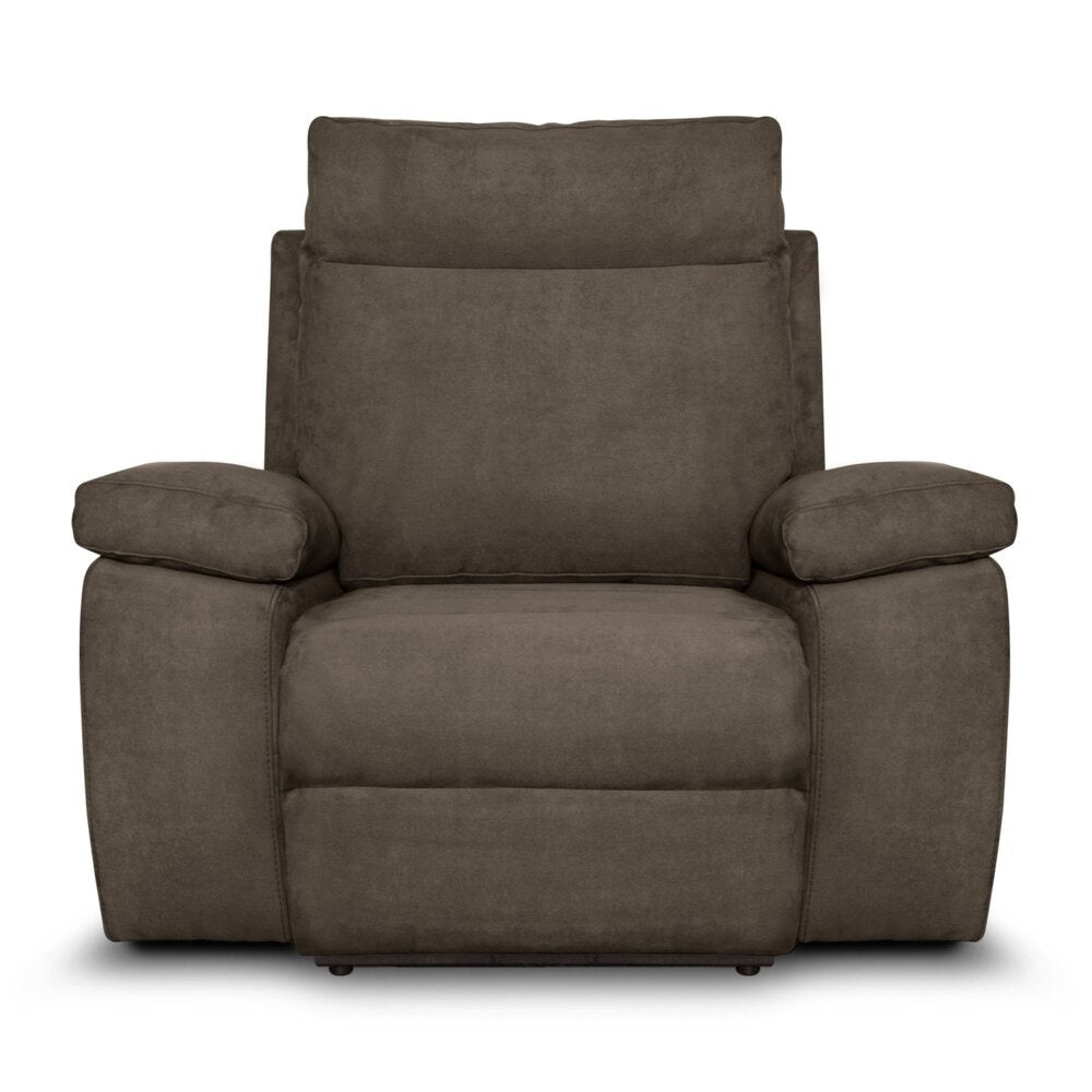 **Technische Titel in het Nederlands:** Comfortabele en moderne relaxfauteuil in donkerbruin stof.