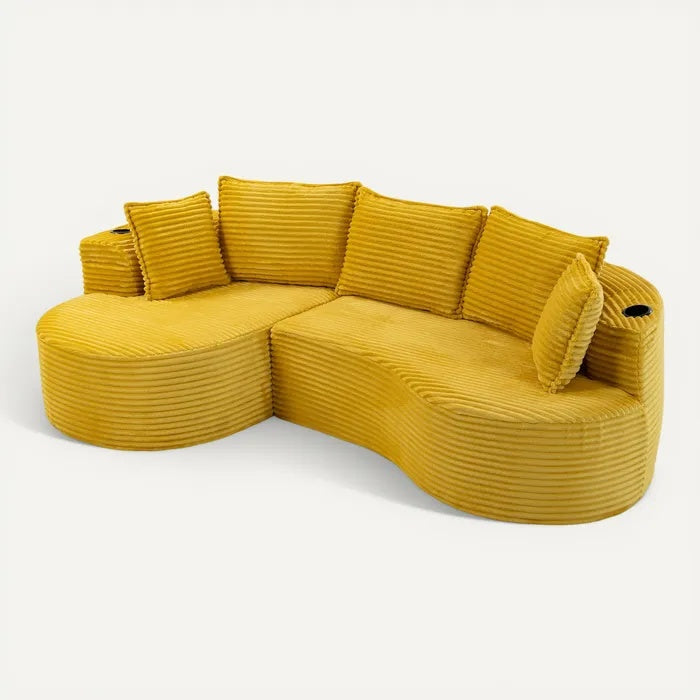 **Modulaire Hoekbank met Geplooide Stoffering en Kussens**